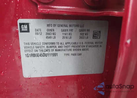 2013 Chevrolet Volt from USA, damaged, VIN 1G1RB6E45DU111991